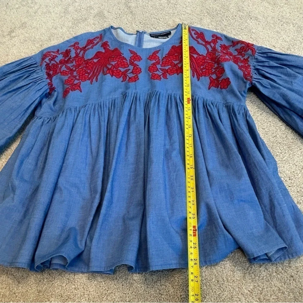 Anthropologie Hemant & Nandita Women's blue red Embroidered Lianna Top Blouse S - Picture 12 of 14